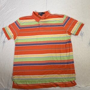 Polo Ralph Lauren Mens Large Orange Multi Stripe Short Sleeve Polo Shirt